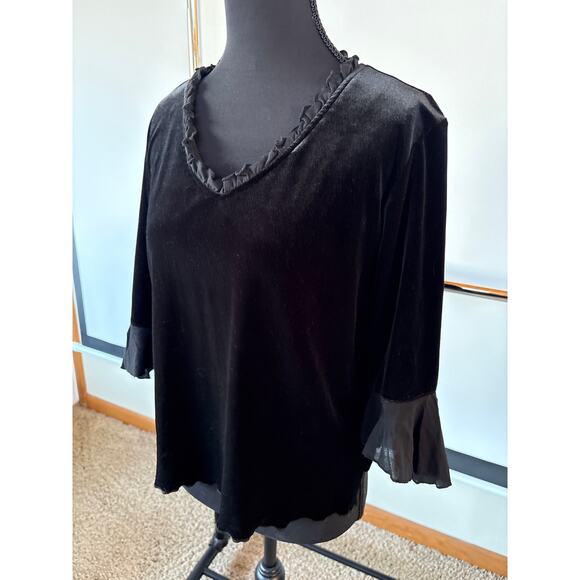 Y2K Whimsygoth Black Velvet Ruffle Top Vamp Gothic Dark Fairy Petite Large - Picture 2 of 8